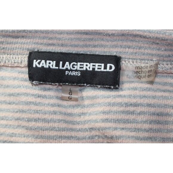 Karl Lagerfeld Womens LGrey Pink Striped Long Sleeve Hi Lo Pullover Sweatshirt - Picture 5 of 5